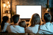 © VetalStock - Group of family Watching cinema tv film with isolated chroma key background and blank mockup