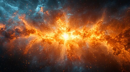 a fiery nebula explodes with light and energy in space.