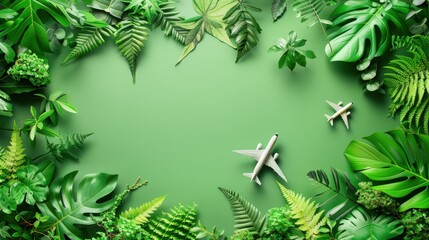 A vibrant image of a green travel itinerary board featuring eco-friendly destinations and activities, with a clean background and plenty of copy space for travel planning tips and sustainability