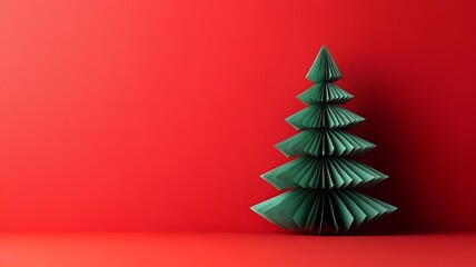 Wall Mural - Christmas tree on red background