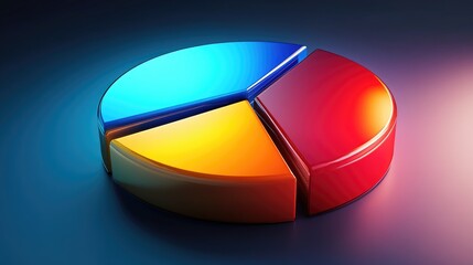Poster - Glossy 3D pie chart with dynamic shadows and reflections, showcasing percentage distribution in a sleek, professional style.
