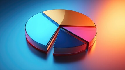 Poster - Glossy 3D pie chart with dynamic shadows and reflections, showcasing percentage distribution in a sleek, professional style.