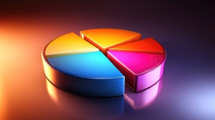 Poster - Glossy 3D pie chart with dynamic shadows and reflections, showcasing percentage distribution in a sleek, professional style.