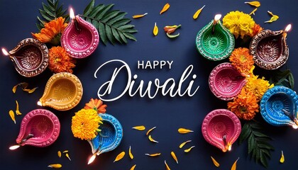 Canvas Print - Happy Diwali Poster with Diya Lamp Poster Design