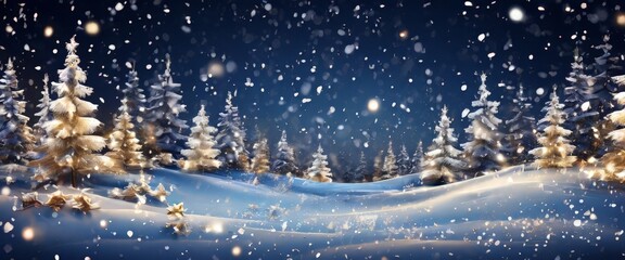 Wall Mural - snowy scene with christmas tree and