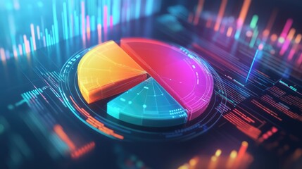 Poster - Interactive-looking 3D pie chart, with vibrant sections lifting out of the circle, set against a tech-themed digital background.