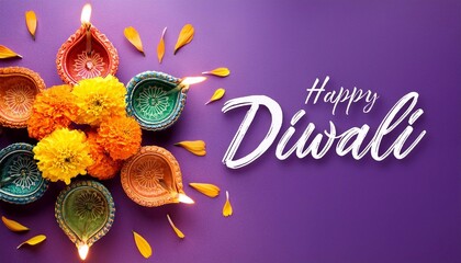 Canvas Print - Happy Diwali Poster with Diya Lamp Poster Design