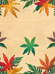 Poster - Tropical Leaves on Wooden Background