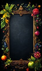 Wall Mural - blackboard with frame and flowers