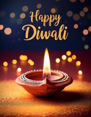 Canvas Print - Happy Diwali Poster with Diya Lamp Poster Design