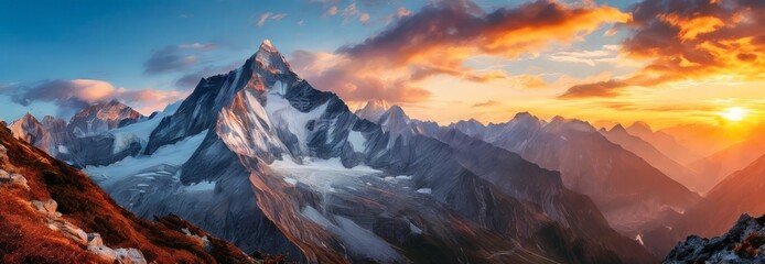 Wall Mural - mountain range with sunset in the background