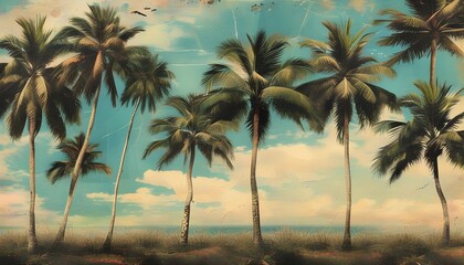 Tropical Palm Trees in a Contemporary Art Collage for Vintage Summer Vibes and Travel Inspiration