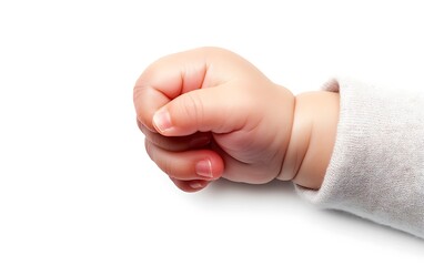 Tender Connection - Close-up of Baby's Hand Grasping Finger on White Background with Soft Focus and Delicate Details