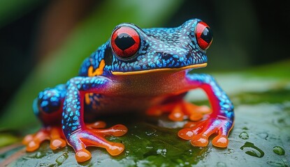 Canvas Print - Vibrant Red-Eyed Tree Frog on a Leaf