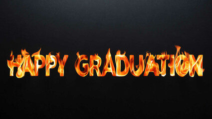 happy graduation word made of fire flame on black background