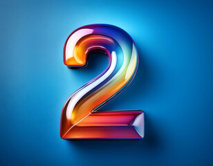 Poster -  A colorful glossy number -2- on a blue background, representing modern design. _1(6)