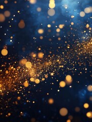 Wall Mural - christmas golden light shine particles bokeh on navy blue background. holiday concept. abstract back