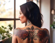 © fotoluigi868 - A woman with a back tattoo of a flower vine, captured in an indoor setting. _1(211)