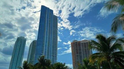 Wall Mural - Miami Beach City Skyline with Urban Buildings and Skyscrapers in the Background