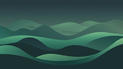 Wall Mural - Abstract green vector wave design with blue ocean and mountain backdrop