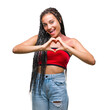 © Krakenimages.com - Young braided hair african american with pigmentation blemish birth mark over isolated background smiling in love showing heart symbol and shape with hands. Romantic concept.
