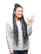 © Krakenimages.com - Young braided hair african american girl wearing sweater over isolated background showing and pointing up with fingers number five while smiling confident and happy.