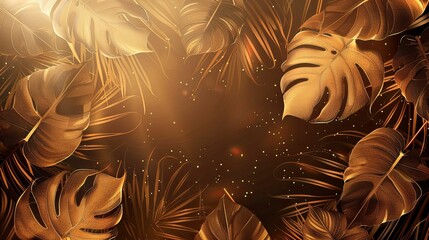 Wall Mural - Golden Tropical Leaves with Sunlit Glimmering Background