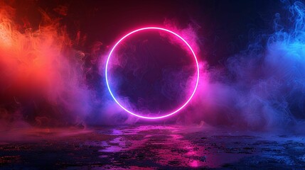 Wall Mural - Glowing Pink Circle in Smoky Red and Blue Haze