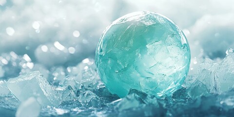 Wall Mural - A large ice sphere rests on a bed of ice