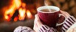 © Synthetica - A person is holding a cup of tea in front of a fireplace