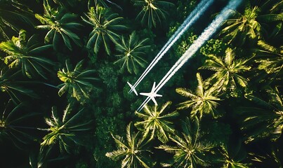 Poster - Aerial View of Two Planes Flying Over Lush Palm Trees