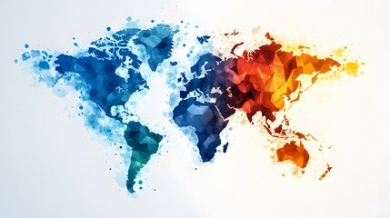 Poster - Abstract World Map with Blue and Orange Colors.