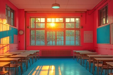 Poster - Sunlight Streaming Through Classroom Windows