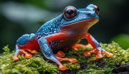 Poster - Vibrant Blue and Orange Frog on Moss