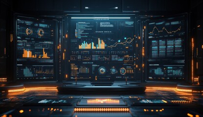 Poster - Futuristic Data Center with Digital Displays