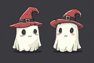 Sticker - Two cartoon ghosts with red hats and white faces