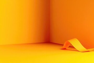 Poster - Orange Corner Ribbon. Abstract Fashion Background with Yellow Wall and Object