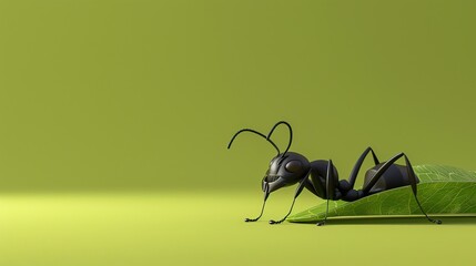 Poster - A cartoon ant sitting on a leaf against a green background.