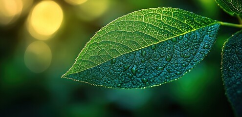 Wall Mural - Green Leaf with Dew Drops