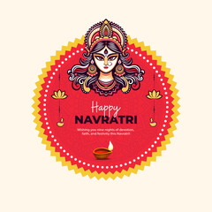 Wall Mural - Happy Navratri Festival Greeting Background with Hindu Goddess Durga Illustration	