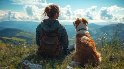 Wall Mural - Woman and Dog on Mountaintop