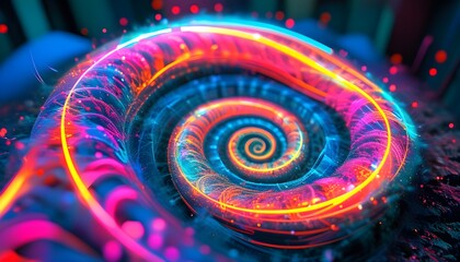 Luminous Cyber Spiral: An Abstract Fractal Journey Through Neon Glows