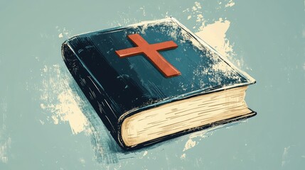 Poster - A Bible icon with a cross on the cover, representing scripture and holy text.