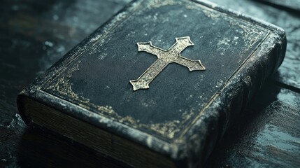 Poster - A Bible icon with a cross on the cover, representing scripture and holy text.