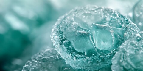 Wall Mural - Close-up of ice cubes with a blue tint.