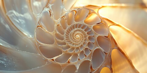 Wall Mural - Close-up of a golden spiral seashell.