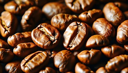 Rich, detailed close-up showcasing the texture and color of freshly roasted coffee beans