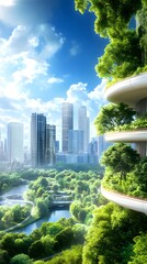 Wall Mural - Green Cityscape with Modern Architecture.