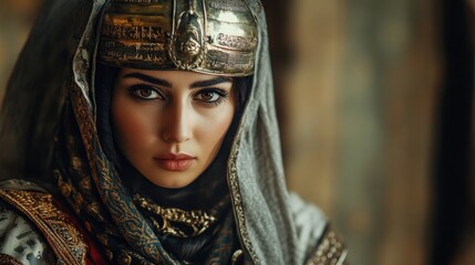 Beautiful ancient Arabian soldier army strong woman warrior background wallpaper AI generated image