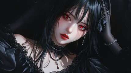 Character girl asian cute model black gothic make up halloween theme background wallpaper AI generated image